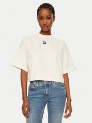 HUGO T-Shirt Cropped Tee 50517790 Écru Relaxed Fit. T-shirty Hugo, l, bez wzorów, z bawełny, bez kołnierzyka, bez ramiączek. Za 219.99 zł.