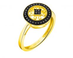 Pierścionek z żółtego złota z czarnymi diamentami - rozeta - 0,09 ct - próba 585. Czarne pierścionki Apart, z diamentem, złote. Za 3,090.00 zł.