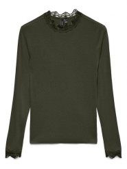 Vero Moda Koszulka "Rosa" w kolorze khaki rozmiar: XS. Brązowe bluzki Vero Moda, xs, bez wzorów, z koronki, bez kołnierzyka, bez ramiączek. Za 82.95 zł.