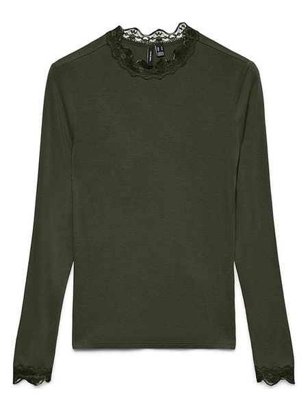 Vero Moda Koszulka "Rosa" w kolorze khaki rozmiar: XS. Brązowe bluzki Vero Moda, xs, bez wzorów, z koronki, bez kołnierzyka, bez ramiączek. Za 82.95 zł.