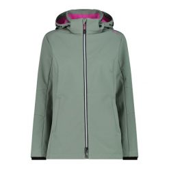 Kurtka damska turystyczna CMP 3A22226. Zielone kurtki sportowe CMP, l, bez wzorów, z softshellu, z kapturem, trekkingowe. Za 382.50 zł.