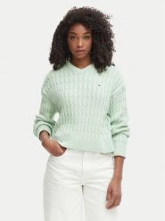 Tommy Hilfiger Sweter WW0WW48433 Zielony jasny Regular Fit. Zielone swetry TOMMY HILFIGER, xl, bez wzorów, z bawełny, bez ramiączek. Za 649.99 zł.