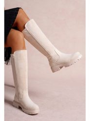 Foreverfolie Kozaki w kolorze beżowym rozmiar: 39. Brązowe kozaki Foreverfolie, na zimę, bez obcasa, bez zapięcia. Za 152.99 zł.