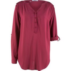Tunika z wiskozy z dekoltem w serek, długi rękaw bonprix czerwony rododendron. Fioletowe tuniki bonprix, bez wzorów, z wiskozy, bez kołnierzyka, bez ramiączek. Za 74.99 zł.