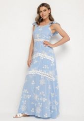 Niebieska Wiskozowa Sukienka Ozdobiona Haftami i Falbankami Lumionea. Niebieskie sukienki Born2be, m, bez wzorów, z wiskozy, eleganckie, bez kołnierzyka, bez ramiączek, maxi. Za 129.99 zł.