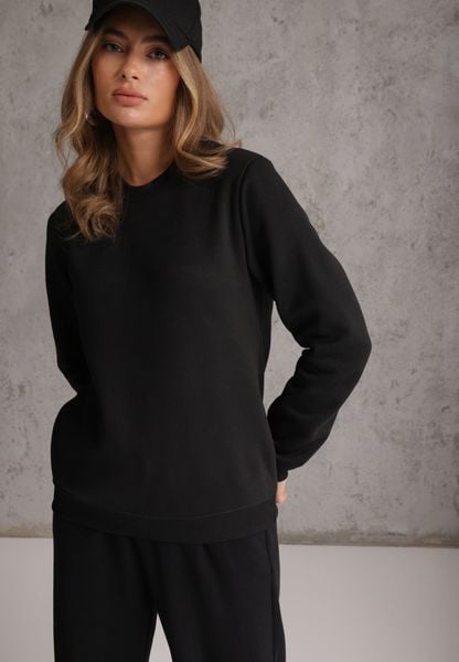 Czarna Bluza Basic Ocieplana Polarem Kaianna. Czarne bluzy Renee, l, z aplikacjami, z jeansu, bez kaptura. Za 59.99 zł.