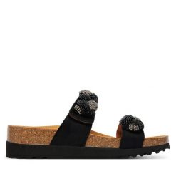 Klapki Scholl. Czarne klapki Scholl, bez wzorów, bez obcasa. Za 424.99 zł.