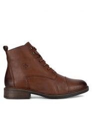 Rieker Trzewiki 71442-25 Brązowy. Brązowe botki Rieker, bez wzorów, ze skóry, bez obcasa, na płaskiej podeszwie, bez zapięcia. Za 359.00 zł.