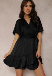 Czarna Sukienka Perassa. Czarne sukienki Renee, na lato, m, bez wzorów, z materiału, bez kołnierzyka, bez ramiączek, mini, kopertowe. Za 109.99 zł.