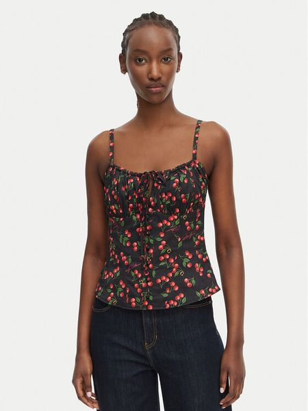 Guess Top W6YH97 W4497 Czarny Regular Fit. Czarne topy Guess, xl, z aplikacjami, z bawełny, bez kołnierzyka, bez ramiączek. Za 344.99 zł.