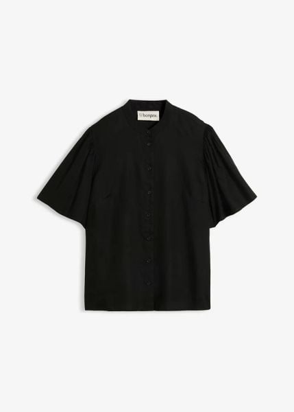 Bluzka z lejącej wiskozy. Czarne bluzki bonprix, bez wzorów, z wiskozy, bez kołnierzyka, bez ramiączek. Za 54.99 zł.