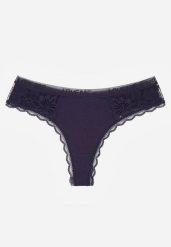 Granatowe Majtki Stringi Ozdobione Koronką z Bawełną Meniliphis. Niebieskie stringi Renee, bez wzorów, z bawełny. Za 6.99 zł.