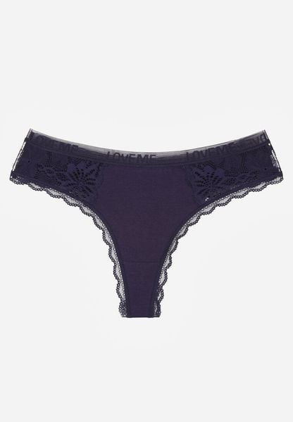 Granatowe Majtki Stringi Ozdobione Koronką z Bawełną Meniliphis. Niebieskie stringi Renee, bez wzorów, z bawełny. Za 6.99 zł.