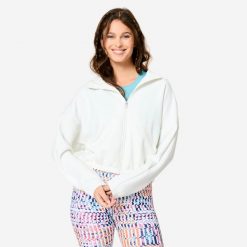 Bluza z kapturem damska Domyos fitness. Białe bluzy DOMYOS, xs, bez wzorów, z bawełny, z kapturem. Za 129.99 zł.
