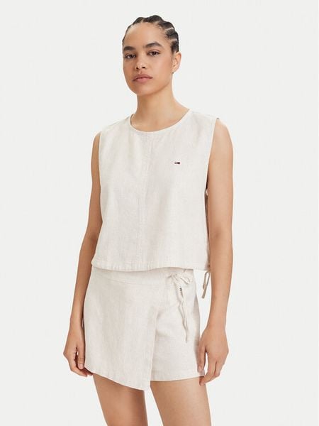 Tommy Jeans Top DW0DW22779 Beżowy jasny Regular Fit. Brązowe topy Tommy Jeans, xl, bez wzorów, z jeansu, bez kołnierzyka, bez ramiączek. Za 217.99 zł.
