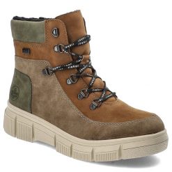 Brązowe Botki Rieker Modne Obuwie Damskie Z Futerkiem. Brązowe botki Rieker, bez wzorów, z materiału, bez obcasa, bez zapięcia. Za 329.00 zł.
