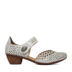 Półbuty Rieker. Szare czółenka Rieker, bez wzorów, bez obcasa, na obcasie, bez zapięcia. Za 319.99 zł.