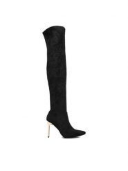 DeeZee Kozaki JDY230101 Czarny. Czarne kozaki DeeZee, z materiału, bez obcasa, na szpilce, bez zapięcia. Za 239.99 zł.