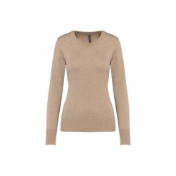 Damski sweter v-neck Kariban. Brązowe swetry KARIBAN, na zimę, bez wzorów, bez ramiączek. Za 200.50 zł.