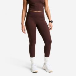 Legginsy fitness damskie Domyos wysoki stan. Brązowe legginsy DOMYOS, l, bez wzorów, z elastanu, z podwyższonym stanem. Za 119.99 zł.