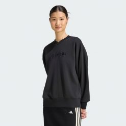 Bluza Seasonal Essentials Satin V-Neck. Czarne bluzy sportowe Adidas, s, bez wzorów, z bawełny, bez kaptura. Za 239.00 zł.