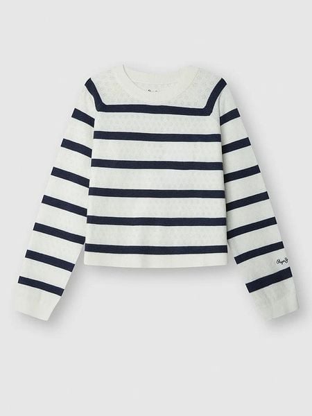 Pepe Jeans Sweter w kolorze biało-granatowym rozmiar: S. Białe swetry Pepe Jeans, s, bez wzorów, z jeansu, bez ramiączek. Za 118.45 zł.