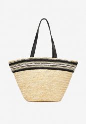 Beżowa Duża Torebka z Plecionki z Perłami Cekinami i Ozdobną Tasiemką Lirbia. Brązowe shopper Renee, z aplikacjami, z jeansu, duże, zdobione, bez dodatków. W wyprzedaży za 90.99 zł.