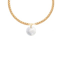 Naszyjnik łańcuch Cube z medalikiem z masy perłowej pozłacany. Żółte naszyjniki Lilou, z perłą, pozłacane. Za 368.00 zł.