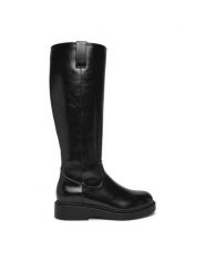 JENNY Kozaki CEO-R25AW09100 Czarny. Czarne kozaki Jenny, z materiału, bez obcasa, na płaskiej podeszwie, bez zapięcia. Za 229.99 zł.