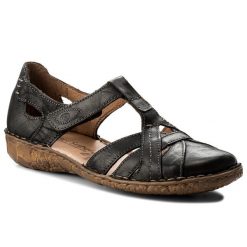 Sandały Josef Seibel. Czarne sandały Josef Seibel, bez wzorów, bez obcasa, na płaskiej podeszwie, bez zapięcia. Za 349.99 zł.