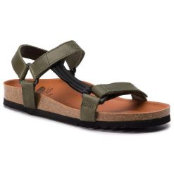 Sandały Scholl. Zielone sandały Scholl, bez wzorów, bez obcasa, na płaskiej podeszwie, bez zapięcia. Za 239.99 zł.