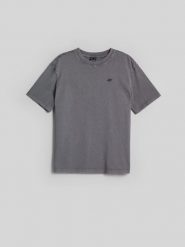 4F T-shirt loose z nadrukiem damski - szary M. Szare t-shirty 4f, m, bez wzorów, z bawełny, bez kołnierzyka, bez ramiączek. Za 79.99 zł.