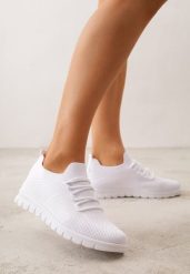 Białe Sznurowane Buty Sportowe Sneakersy z Siateczki Caeolea. Białe obuwie sportowe Born2be, z jeansu, bez zapięcia, na fitness i siłownię. Za 59.99 zł.