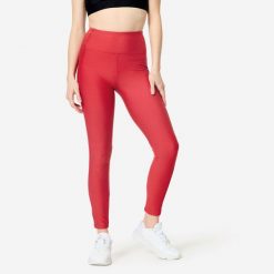Legginsy fitness damskie Domyos. Czerwone legginsy DOMYOS, l, bez wzorów, z elastanu, z podwyższonym stanem. Za 79.99 zł.