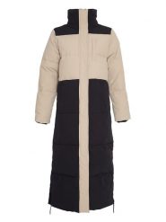 MOSS COPENHAGEN Płaszcz pikowany w kolorze beżowo-czarnym rozmiar: XS/S. Brązowe płaszcze Moss Copenhagen, s, bez wzorów, bez kaptura. Za 250.94 zł.