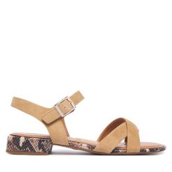 Sandały Tamaris. Brązowe sandały Tamaris, bez wzorów, bez obcasa, na słupku, bez zapięcia. Za 299.99 zł.