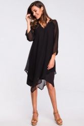 Sukienka wieczorowa oversize szyfonowa asymetryczna czarna. Czarne sukienki Stylove, na imprezę, s, bez wzorów, z elastanu, boho, z asymetrycznym kołnierzem, bez ramiączek, midi, asymetryczne. Za 269.00 zł.