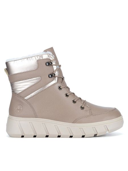 Rieker Trzewiki Y3504-20 Beżowy. Brązowe botki Rieker, bez wzorów, ze skóry, bez obcasa, na płaskiej podeszwie, bez zapięcia. Za 419.99 zł.