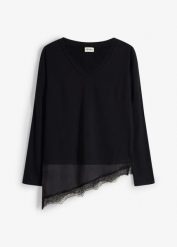 Bluzka ciążowa, 2 w 1, z koronką. Czarne bluzki bonprix, bez wzorów, z koronki, bez kołnierzyka, moda ciążowa, bez ramiączek. Za 129.99 zł.