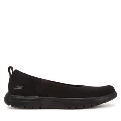Baleriny Skechers. Czarne baleriny Skechers, bez wzorów, bez obcasa. Za 269.99 zł.