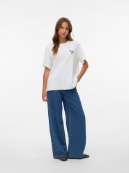 Vero Moda Koszulka w kolorze białym ze wzorem rozmiar: L. Białe bluzki Vero Moda, l, bez wzorów, z bawełny, bez kołnierzyka, bez ramiączek. Za 60.99 zł.