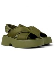 Camper Sandały w kolorze khaki na obcasie rozmiar: 36. Brązowe sandały Camper, bez wzorów, z otwartym noskiem, bez obcasa, na koturnie, bez zapięcia. Za 210.32 zł.