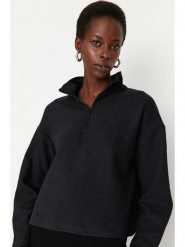 Trendyol Bluza w kolorze antracytowym rozmiar: M. Czarne bluzy Trendyol, m, bez wzorów, z bawełny, bez kaptura. Za 57.20 zł.