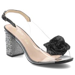 Sandały damskie S. Barski, na wysokim obcasie z ozdobą eleganckie ze sprzączką transparentne, czarne, MR51-702. Czarne sandały S.BARSKI, z aplikacjami, eleganckie, bez obcasa, na obcasie, bez zapięcia. Za 169.99 zł.