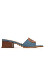 Guess Klapki FLJCN3 DEN03 Niebieski. Niebieskie klapki Guess, z aplikacjami, z materiału, bez obcasa. Za 499.99 zł.