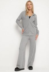 Ciemnoszary Komplet Dzianinowy z Wełną Bluza z Kapturem i Szerokie Spodnie Otisela. Szare bluzy sportowe Born2be, l, bez wzorów, z dzianiny, z kapturem. Za 139.99 zł.