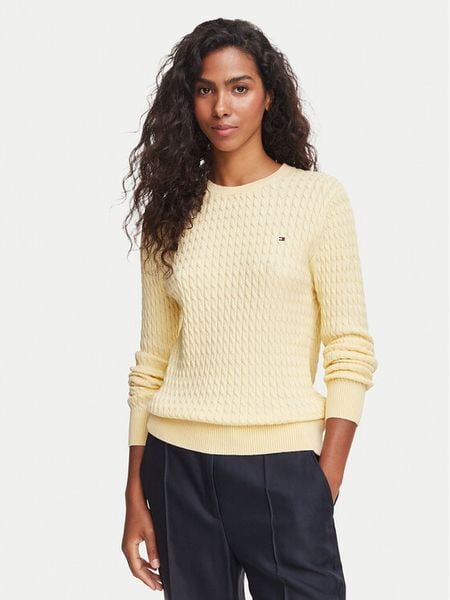 Tommy Hilfiger Sweter WW0WW44993 Żółty jasny Regular Fit. Żółte swetry TOMMY HILFIGER, s, bez wzorów, z bawełny, bez ramiączek. Za 529.99 zł.