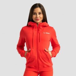 Bluza damska fitness z kapturem i zamkiem czerwona Limitless. Czerwone bluzy sportowe GYMBEAM, s, bez wzorów, z bawełny, z kapturem. Za 127.90 zł.