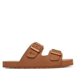 Klapki Manebi. Brązowe klapki Manebi, bez wzorów, bez obcasa. Za 279.99 zł.
