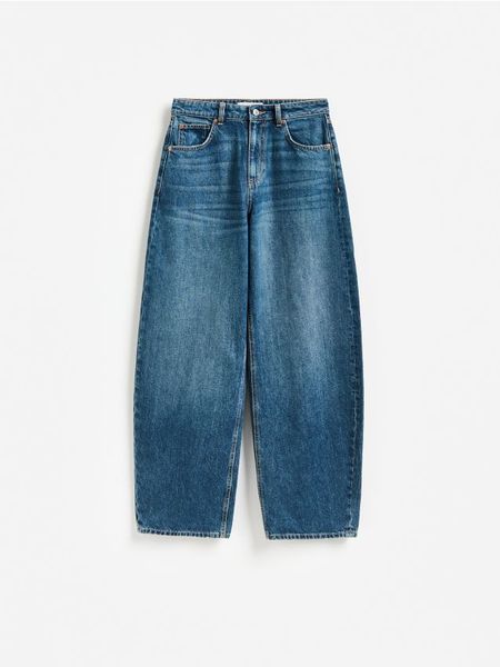 Jeansy barrel leg - granatowy. Niebieskie jeansy Reserved, bez wzorów. Za 129.99 zł.